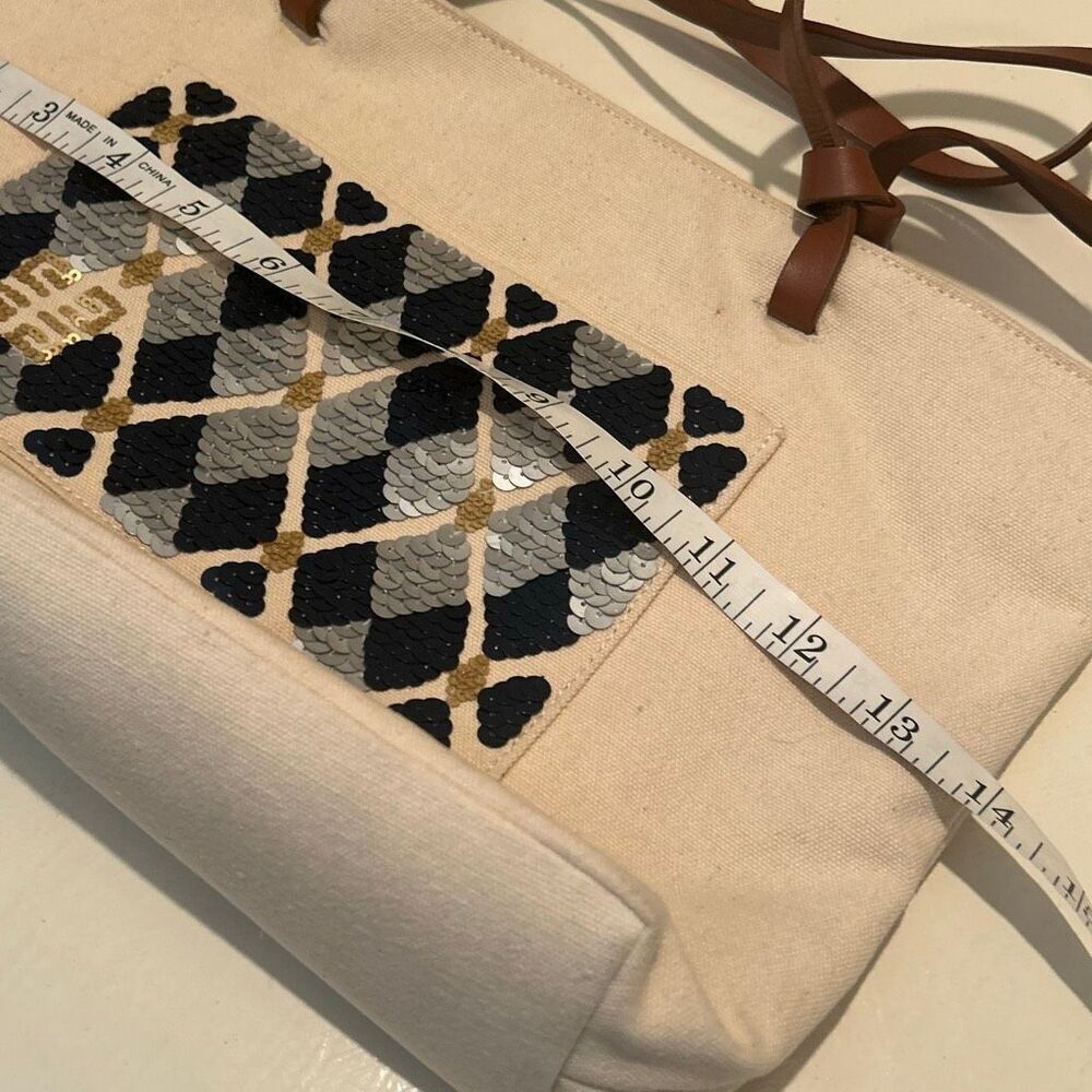 Givenchy Canvas Tote Bag Silver Gold Blue Sequin Dimond Panel Coastal Resortwear - Picture 14 of 16